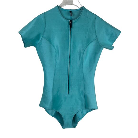 Lisa‎ Marie Fernandez Farrah Swimsuit Size 3 US 6-8 Teal Bonded Zip Up One Piece - Picture 1 of 13